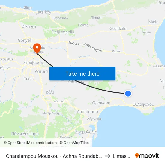 Charalampou Mouskou - Achna Roundabout to Limassol map
