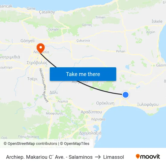 Archiep. Makariou C´ Ave. - Salaminos to Limassol map