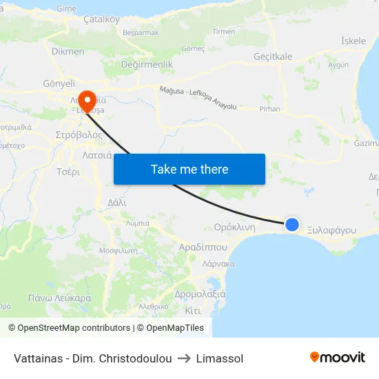 Vattainas - Dim. Christodoulou to Limassol map