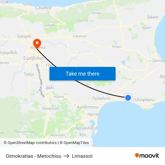 Democracy - Metochiou to Limassol map