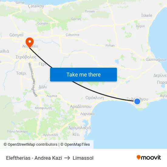 Eleftherias - Andrea Kazi to Limassol map