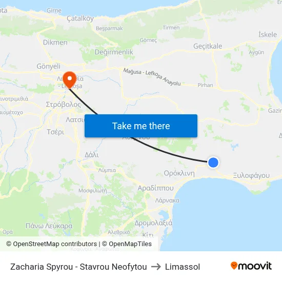 Zacharia Spyrou - Stavrou Neofytou to Limassol map