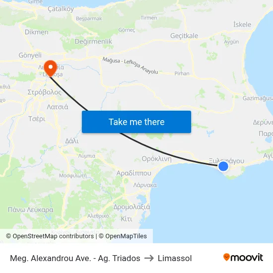 Meg. Alexandrou Ave. - Ag. Triados to Limassol map