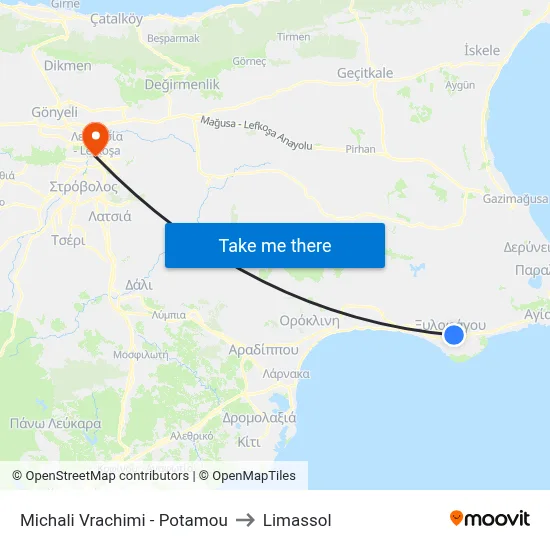 Michali Vrachimi - Potamou to Limassol map