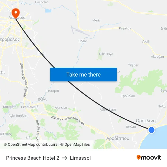 Princess Beach Hotel 2 to Limassol map