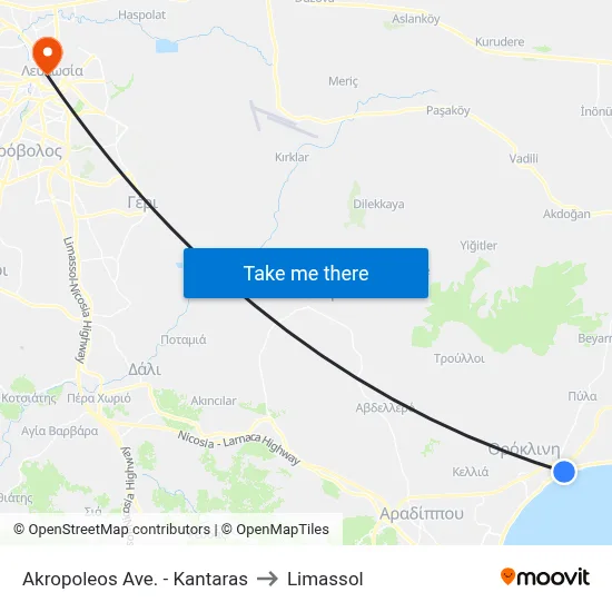 Acropolis Avenue - Kantaras to Limassol map