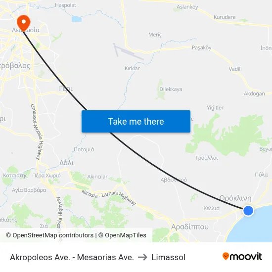 Acropolis Ave - Mesaorias Ave to Limassol map