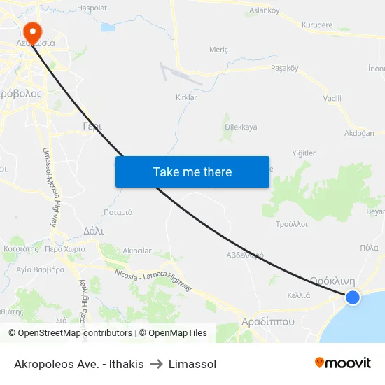 Akropoleos Avenue - Ithakis to Limassol map