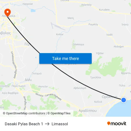 Dasaki Pylas Beach to Limassol map