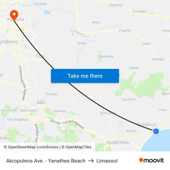Akropoleos Avenue - Yanathes Beach to Limassol map