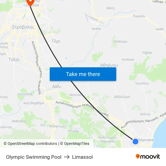 Olympic Swimming Pool to Limassol map