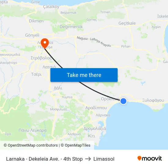 Larnaka - Dekeleia Avenue - 4th Stop to Limassol map