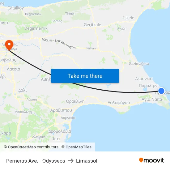 Perneras Avenue - Odysseos to Limassol map