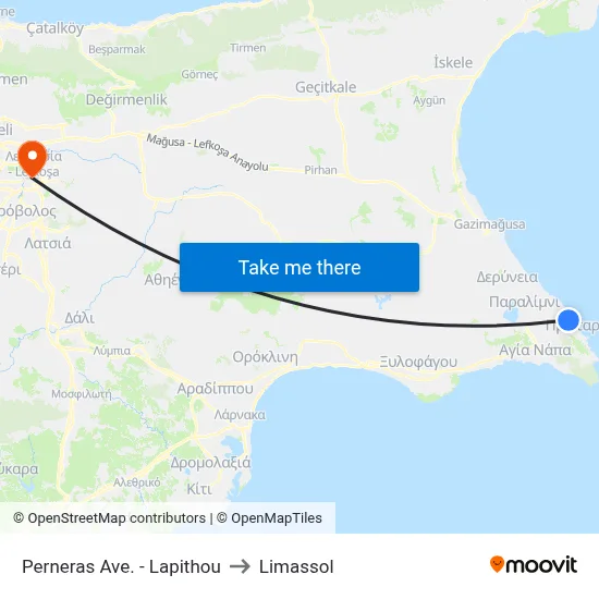 Pernera Avenue - Lapithos to Limassol map