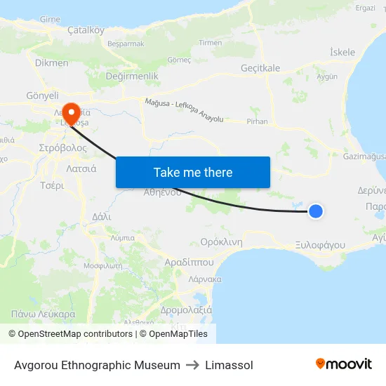 Avgorou Ethnographic Museum to Limassol map