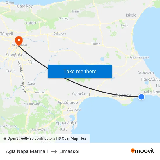 Ag. Napa Marina to Limassol map