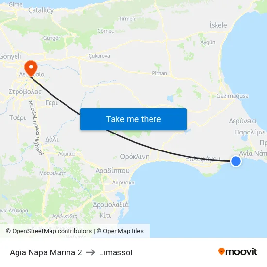 Ag. Napa Marina to Limassol map