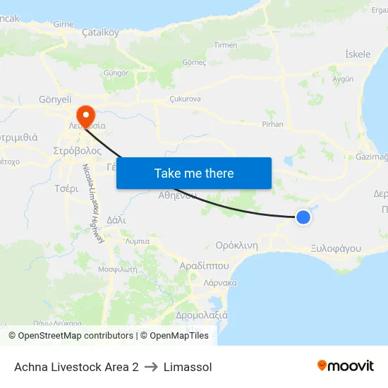 Achna Livestock Area to Limassol map