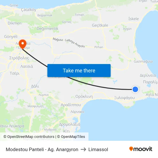 Modestou Panteli - Ag. Anargyron to Limassol map