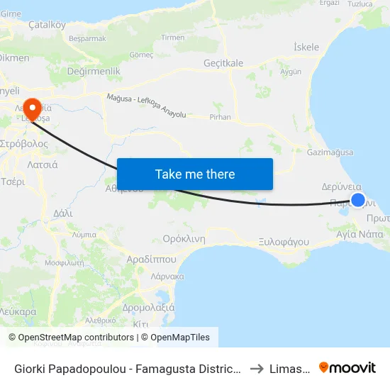 Giorki Papadopoulou - Famagusta District Court to Limassol map