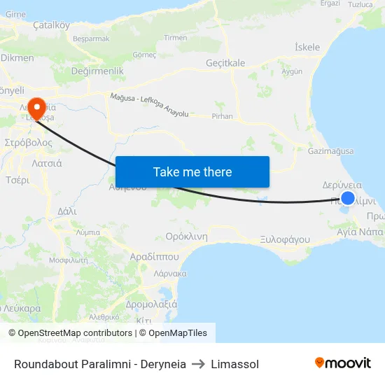 Roundabout Paralimni - Deryneia to Limassol map