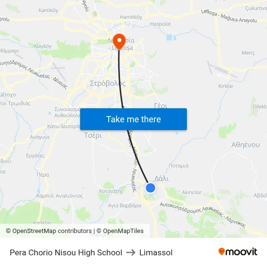 Pera Chorio Nisou High School to Limassol map