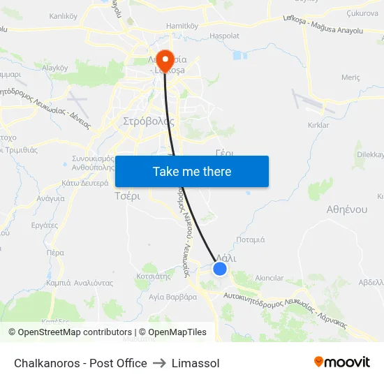 Chalkanoros - Post Office to Limassol map