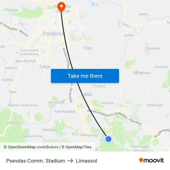 Psevdas Comm. Stadium to Limassol map