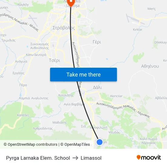 Pyrga Larnaka Elem. School to Limassol map