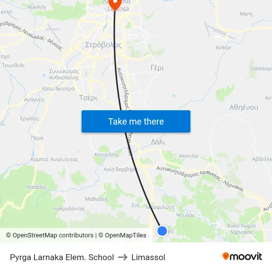 Pyrga Larnaka Elem. School to Limassol map