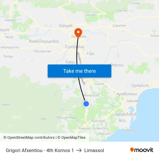 Grigori Afxentiou - 4th Kornos 1 to Limassol map