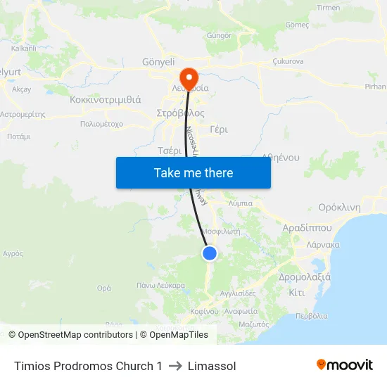 Timios Prodromos Church to Limassol map