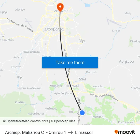 Archiep. Makariou C´ - Omirou to Limassol map
