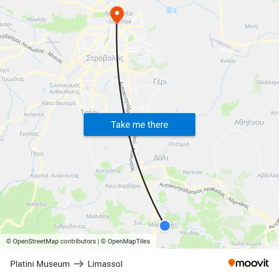 Platini Museum to Limassol map