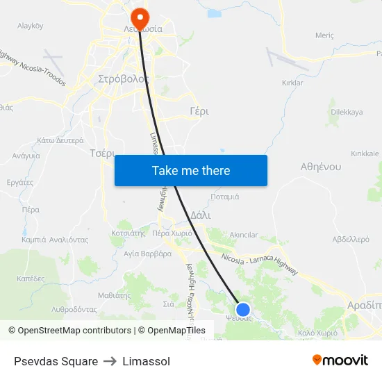 Psevdas Square to Limassol map