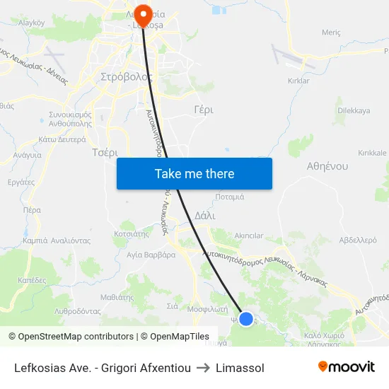 Lefkosias Ave. - Grigori Afxentiou to Limassol map