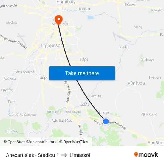 Anexartisias - Stadiou to Limassol map