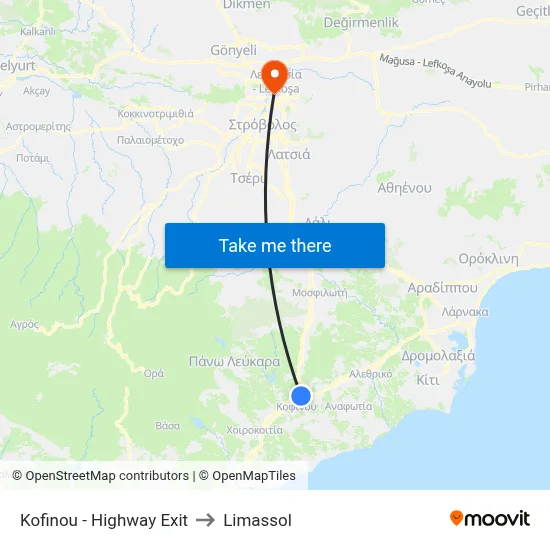 Kofinou - Highway Exit to Limassol map