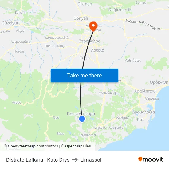 Crossroads Lefkara - Kato Drys to Limassol map