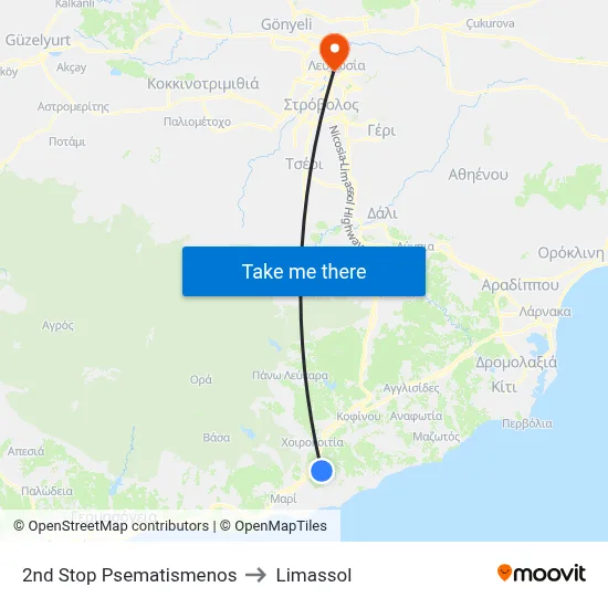 2nd Stop Psematismenos to Limassol map