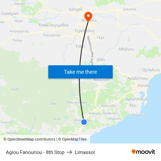 Agiou Fanouriou - 8th Stop to Limassol map