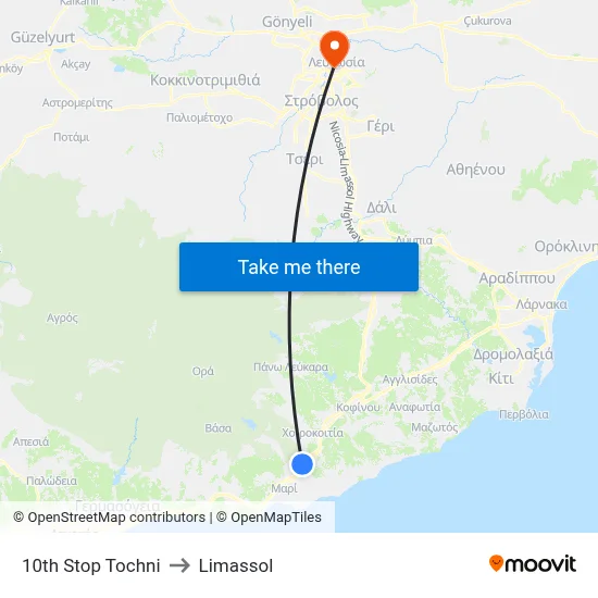 10th Stop Tochni to Limassol map