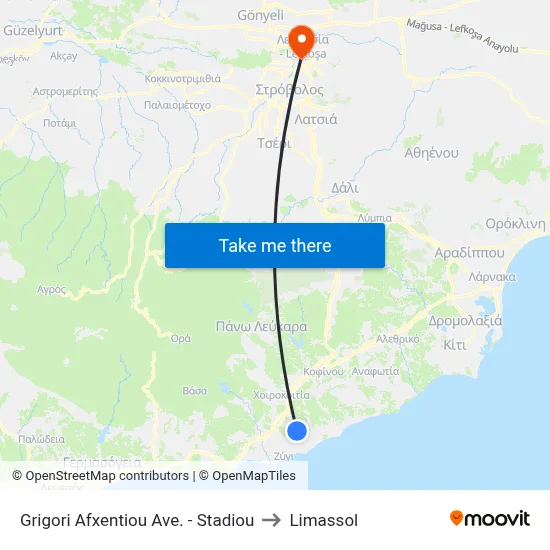 Grigoris Afxentiou Ave. - Stadiou to Limassol map