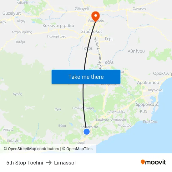 5th Stop Tochni to Limassol map