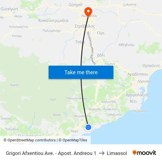 Grigori Afxentiou Ave. - Apost. Andreou to Limassol map