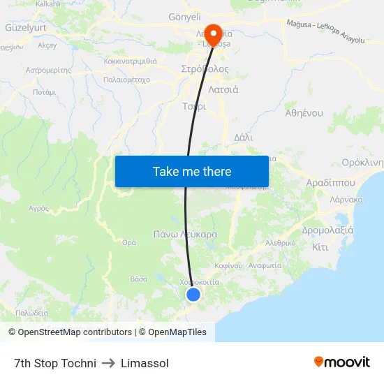 7th Stop Tochni to Limassol map