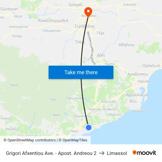 Grigori Afxentiou Ave. - Apost. Andreou to Limassol map