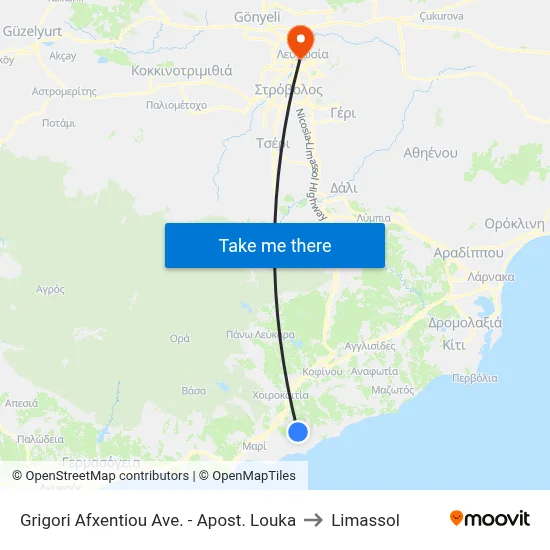 Grigori Afxentiou Ave. - Apostolos Loukas to Limassol map