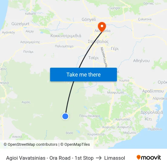 Ag. Vavatsinias - Ora Road - 1st Stop to Limassol map