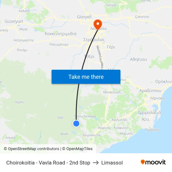 Choirokoitia - Vavla Road - 2nd Stop to Limassol map